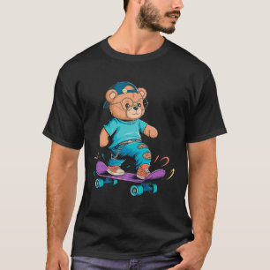 Camiseta Presente Engraçado de Urso de Skate para Homens Mu