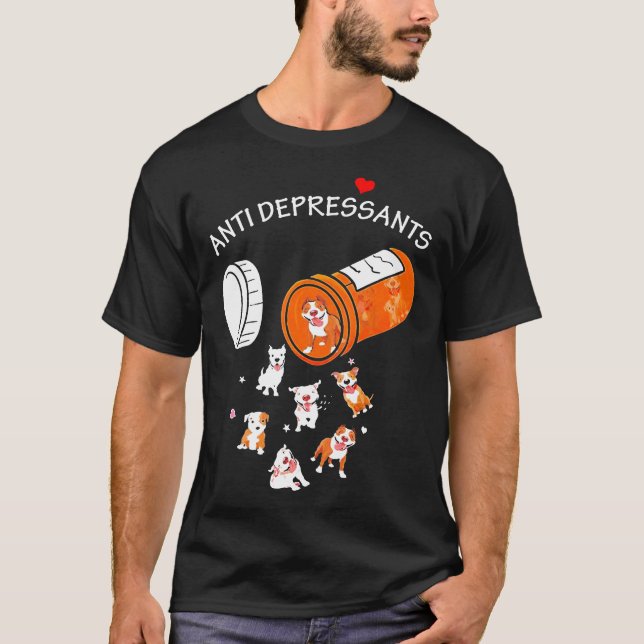 Camiseta Presente engraçado do cão Pitbull antidepressivo a (Frente)