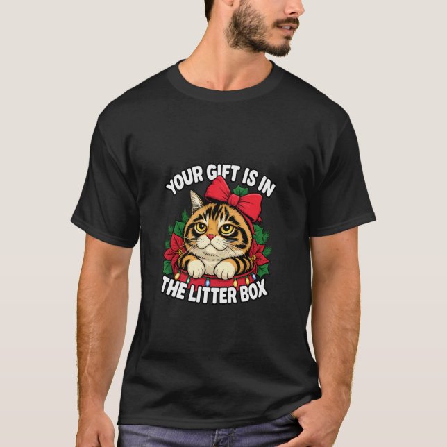 Camiseta Presente engraçado do gato de Natal na ninhada Ama (Frente)