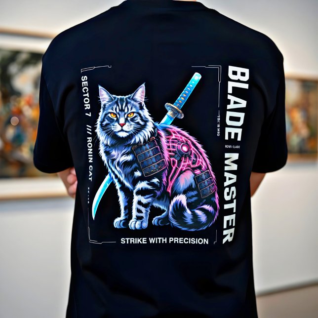 Camiseta Presente Épico de Gato Samurai Cyberpunk para Fãs  (Criador carregado)