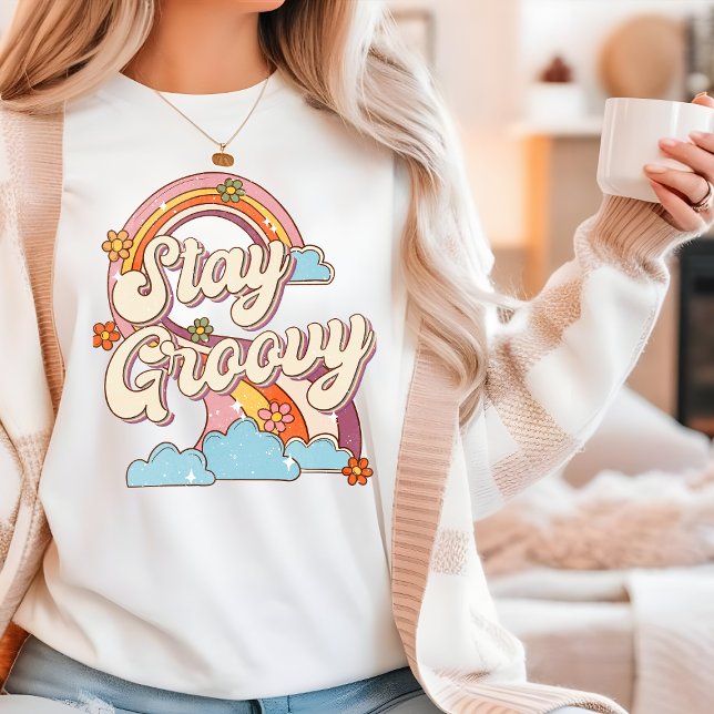 Camiseta Presente Flor de Arco-íris Retro Fique Groovy (Criador carregado)