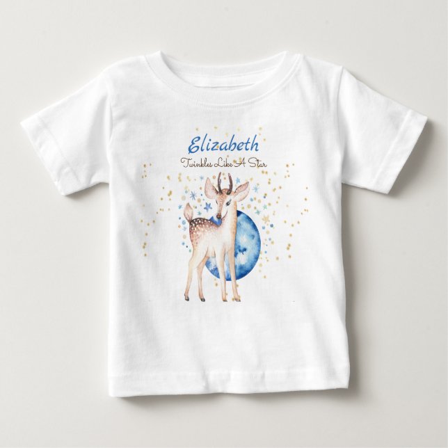 Camiseta Presente Floral com Veado da Floresta e Estrelas B (Frente)