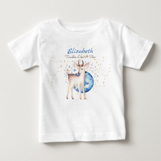 Camiseta Presente Floral de Veado da Floresta com Estrelas  (Frente)