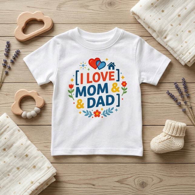 Camiseta Presente Fofo para a Família | Eu Amo Mamãe e Papa (Creative casual clothing best thing baby)