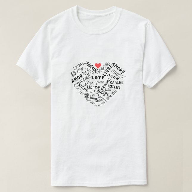 Camiseta Presente Internacional de Texto de Amor Multilíngu (Frente do Design)