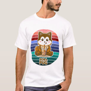Camiseta Presente Kawaii Chá de Bolhas Pug Retrô Amante de