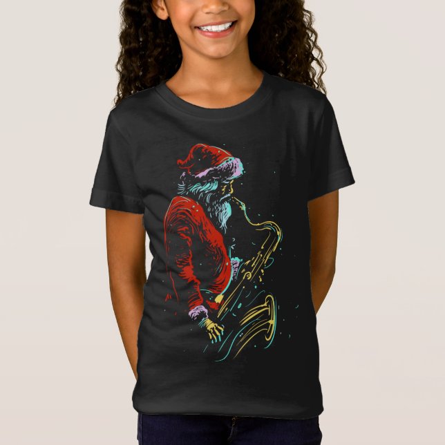 Camiseta Presente Musical de Santa Hat Saxofone de Natal (Frente)