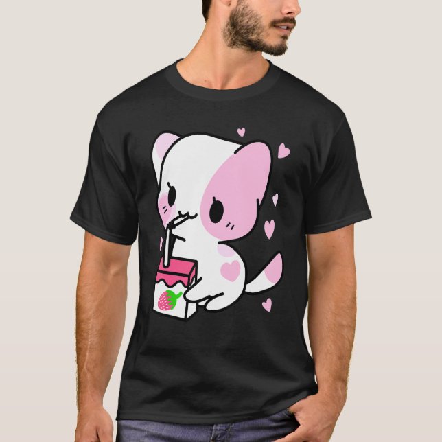 Camiseta Presente Nexo de Gatinho Chibi de Leite de Morango (Frente)