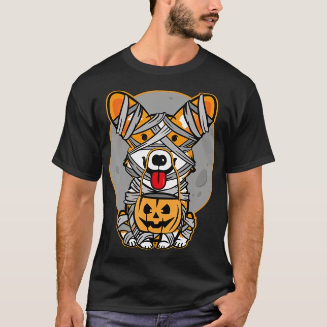 Camiseta Presente no cão | Welsh Corgi Mummy Cute Halloween (Frente)