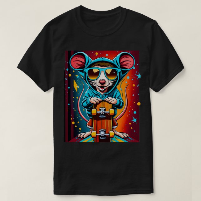 Camiseta Presente no Design do Skateboard do mouse engraçad (Frente do Design)