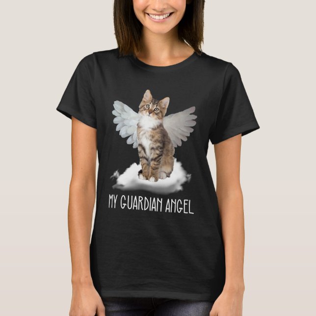 Camiseta presente nuvem asa anjo da guarda gato (Frente)