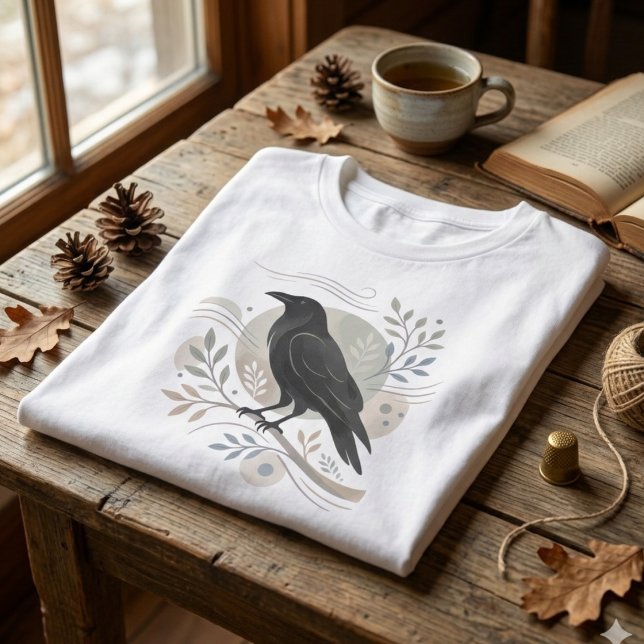 Camiseta Presente para Amante da Natureza Estilo Scandi Cor (Nordic scandi raven shirt)