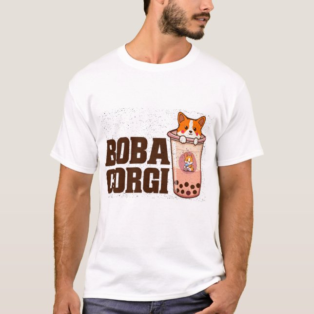 Camiseta Presente para Amante de Cães Kawaii Boba Corgi Bub (Frente)