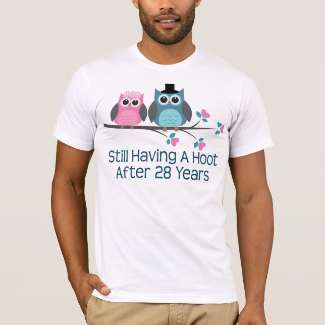 Camiseta Presente para o 28º aniversário de casamento Hoot (Frente)