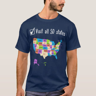 Camiseta Presente para Visitar Todos os 50 Estados dos EUA 