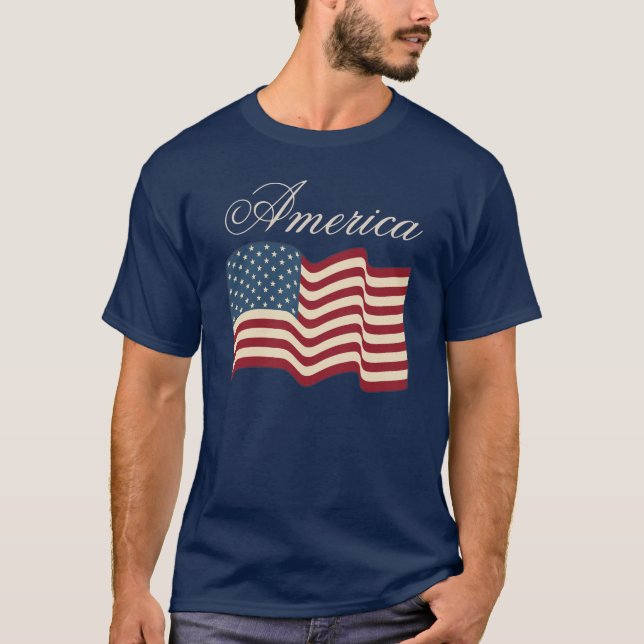 Camiseta Presente Patriótico Waving American Flag T Shirt (Frente)