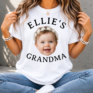 Camiseta Presente personalizado com foto da vovó e rosto de