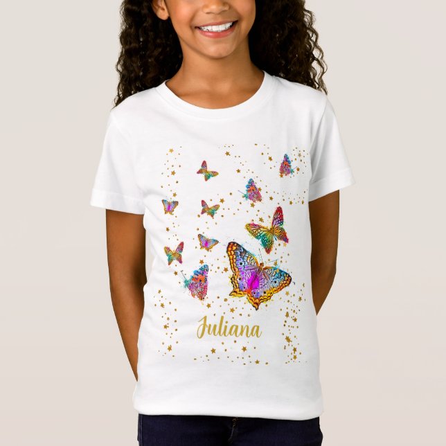 Camiseta Presente Personalizado de Borboleta Brilhante Colo (Frente)