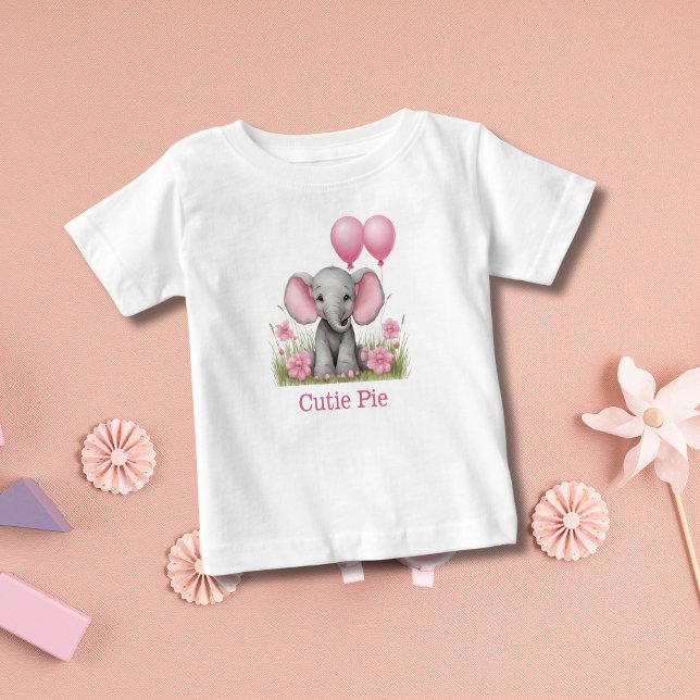 Camiseta Presente Personalizado de Chuveiro de Bebê Elefant (Personalized Baby Elephant Pink Gray Little Girls T-shirt. Baby shower gift for little girl)