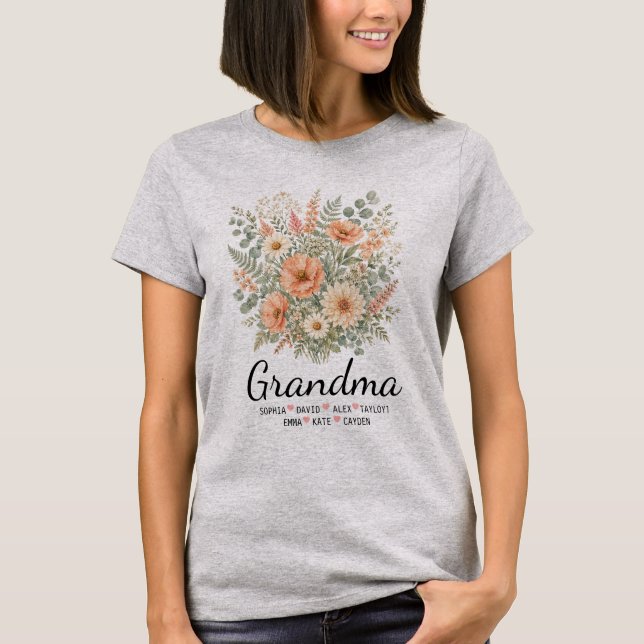 Camiseta Presente Personalizado de Flores para Avó com Nome (Frente)