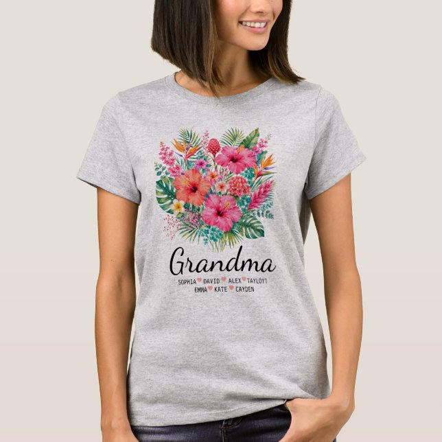 Camiseta Presente Personalizado de Flores para Avó com Nome (Frente)