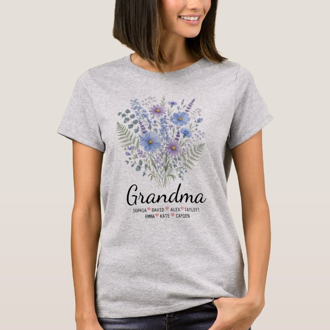 Camiseta Presente Personalizado de Flores para Avó com Nome (Frente)