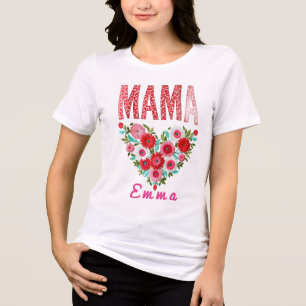 Camiseta Presente Personalizado Floral Coração de Mamãe