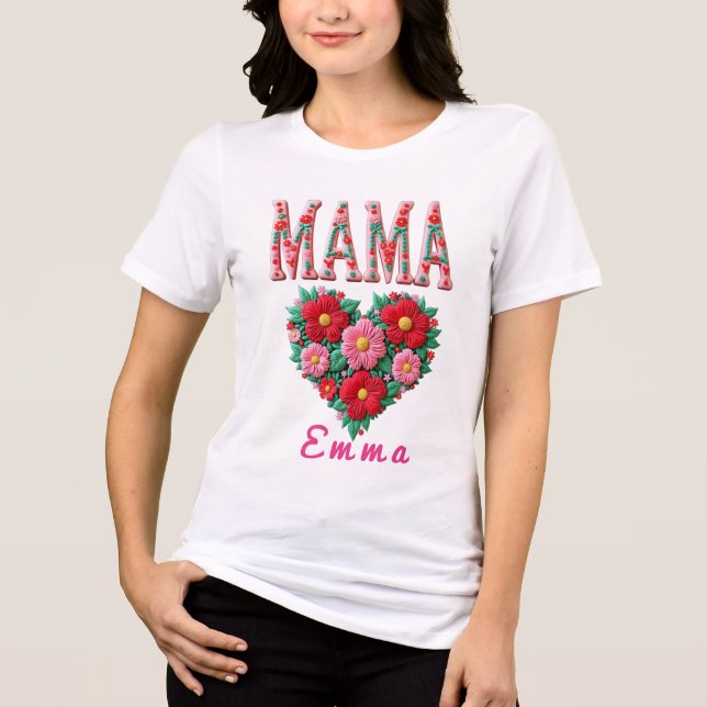 Camiseta Presente Personalizado Floral Coração de Mamãe (Frente)