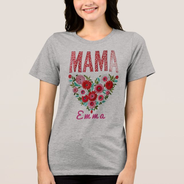 Camiseta Presente Personalizado Floral Coração de Mamãe (Frente)