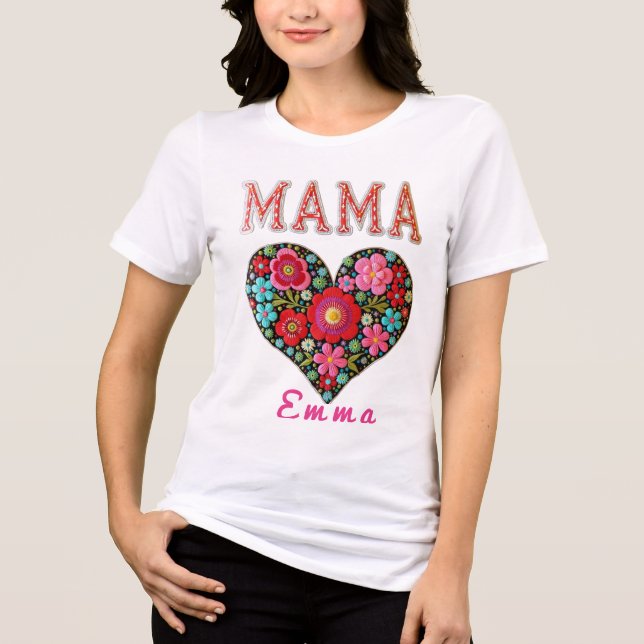 Camiseta Presente Personalizado Floral Coração de Mamãe (Frente)
