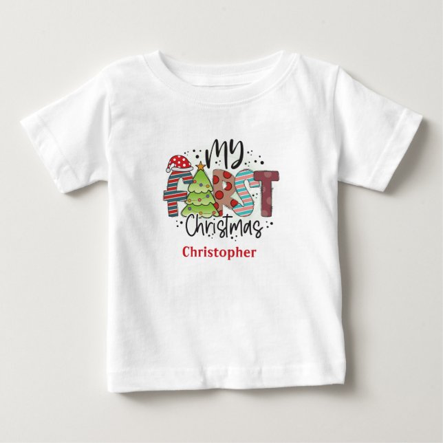 Camiseta Presente Personalizado Meu Primeiro Natal Bebê (Frente)