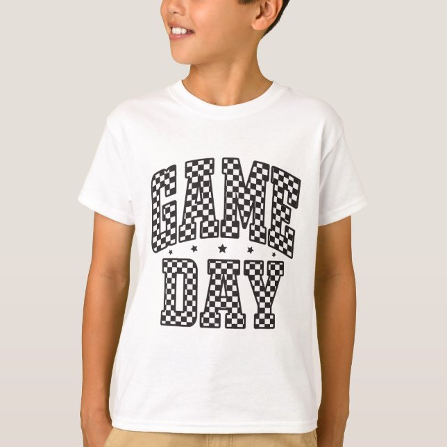 Camiseta Presente Preto e Branco de Xadrez Divertido para D (Frente)