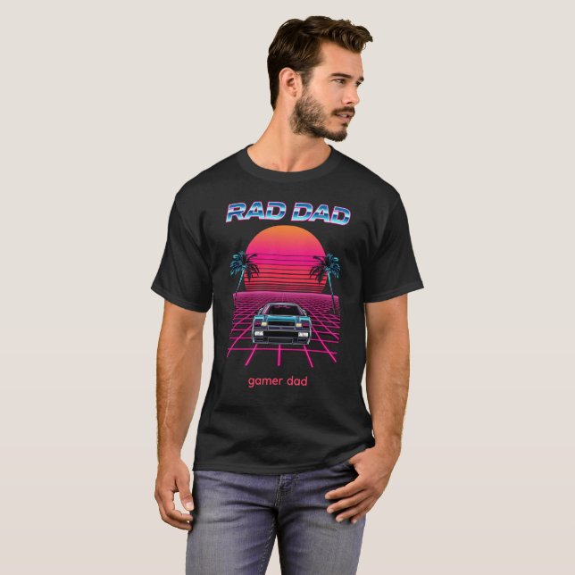 Camiseta Presente Retro 80s Rad Pai Synthwave Car Neon Grid (Frente Completa)