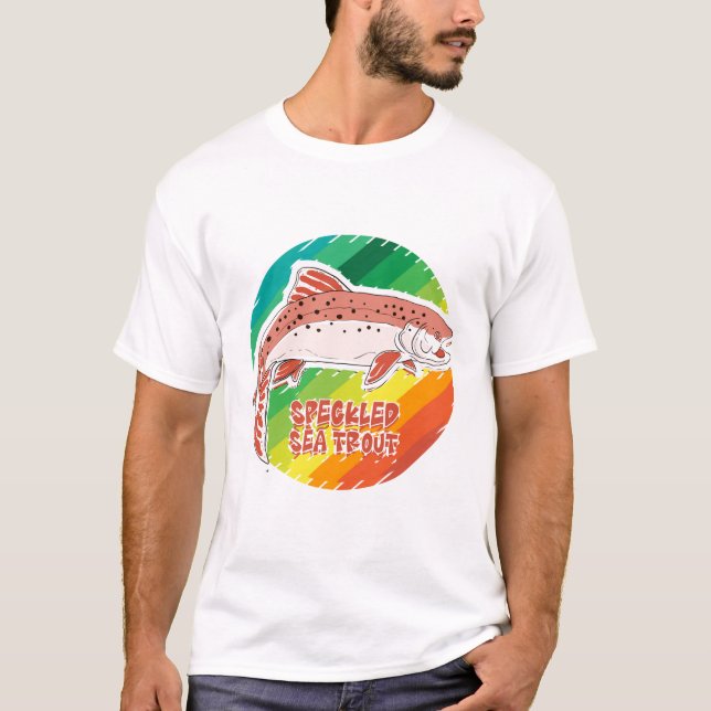 Camiseta Presente Retro de Pesca de Truta Marinha Manchada (Frente)