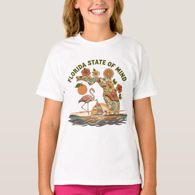 Camiseta Presente Retro do Estado de Espírito da Flórida Fl (Frente)