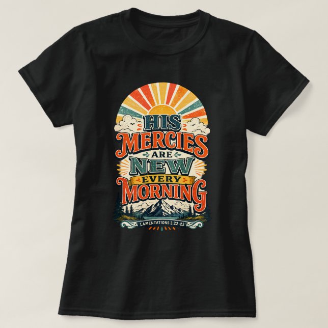 Camiseta Presente Retro Sunrise Versículo Bíblico Cristão V (Frente do Design)