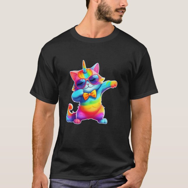 Camiseta Presente Unicórnio Gato Caticórnio Debulhando Arco (Frente)
