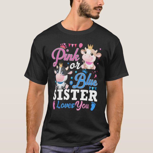 Camiseta Presente Vaca Irmã Ama Você Rosa ou Azul Revelação (Frente)