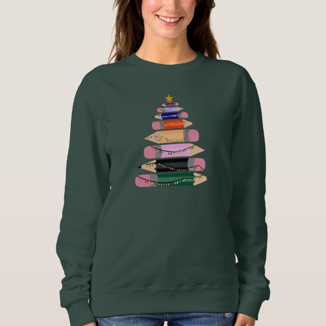 Camiseta Presente Xmas Para Professora, Caneta Feliz Árvore (Frente)