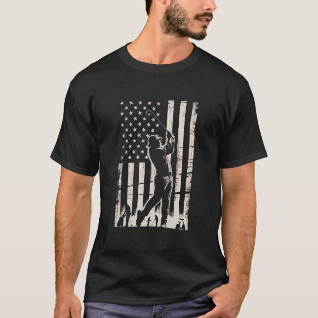 Camiseta Presentes da Bandeira Americana de Golfe Aniversár (Frente)