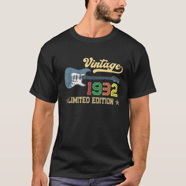 Camiseta Presentes de aniversário de 1932, 90 Bi de violão  (Frente)