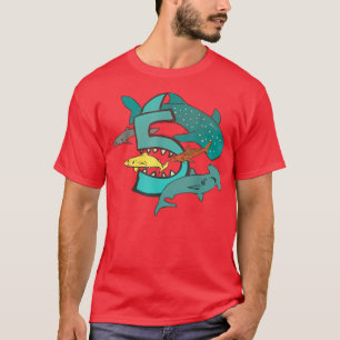Camiseta Presentes De Aniversário De 5 De Tubarão Para Aman