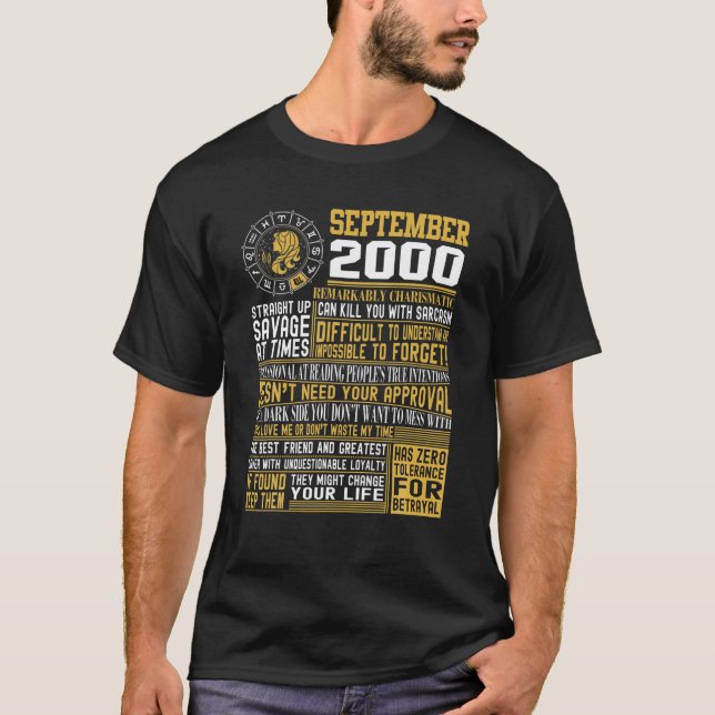 Camiseta Presentes de aniversário do Virgo 2000 em setembro (Frente)