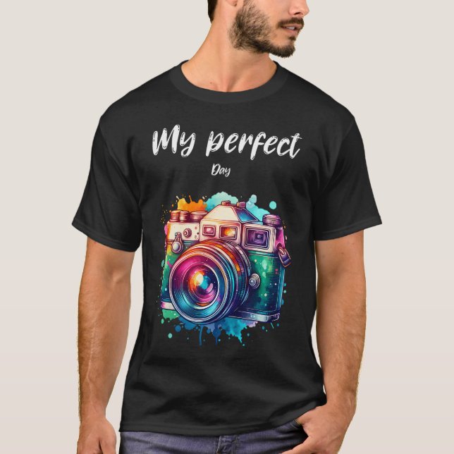 Camiseta Presentes de Câmera em Aquarela para Fotógrafos no (Frente)