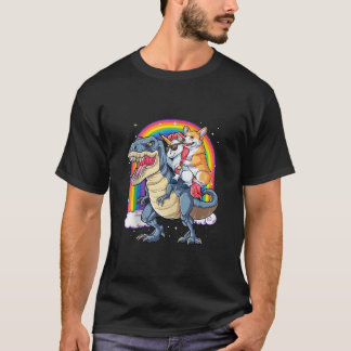 Camiseta Presentes de Corgi Unicórnio Montando Dinossauro T