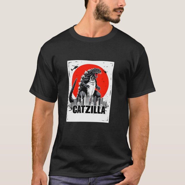 Camiseta Presentes De Gato De Arte Engraçado Da Catzilla Ja (Frente)