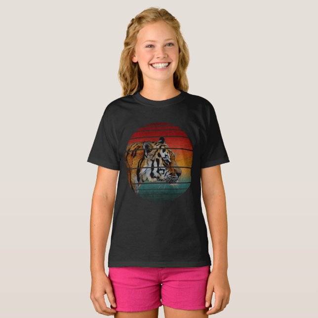 Camiseta Presentes de Gato Retro Vintage do Tigre (Frente Completa)