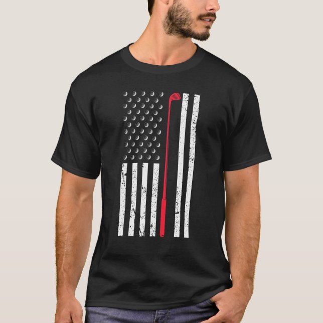 Camiseta Presentes de Golfe com Bandeira Americana para Gol (Frente)