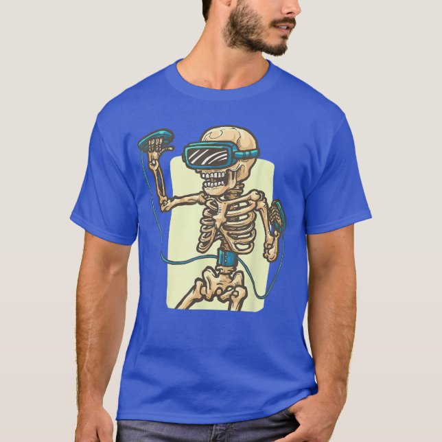 Camiseta Presentes de Jogos de RV Co Esqueleto Sinistro com (Frente)