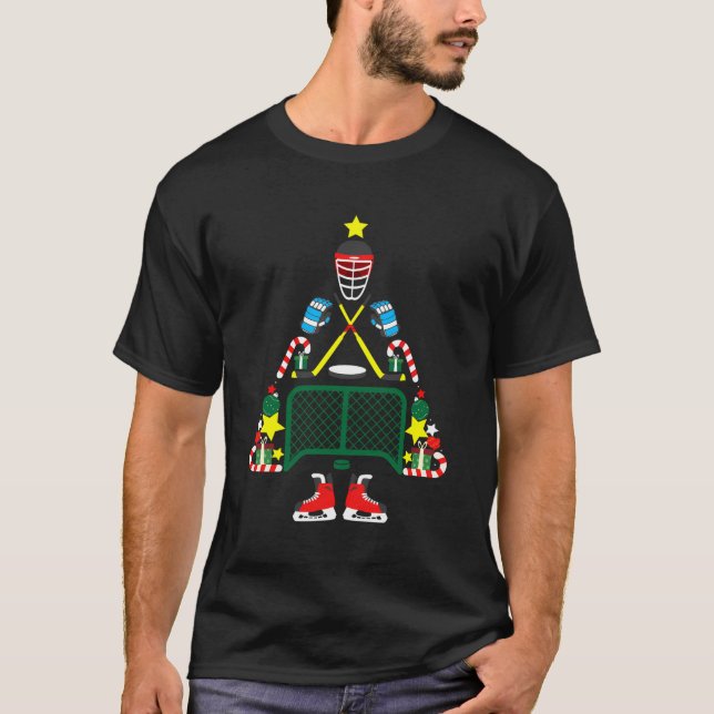 Camiseta Presentes De Natal De Árvore De Hóquei No Gelo Par (Frente)